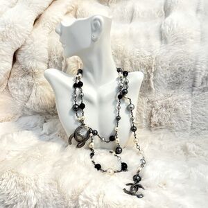 Chanel Gunmetal CC Tri-colored Bead Pearl Necklace & Waist Belt